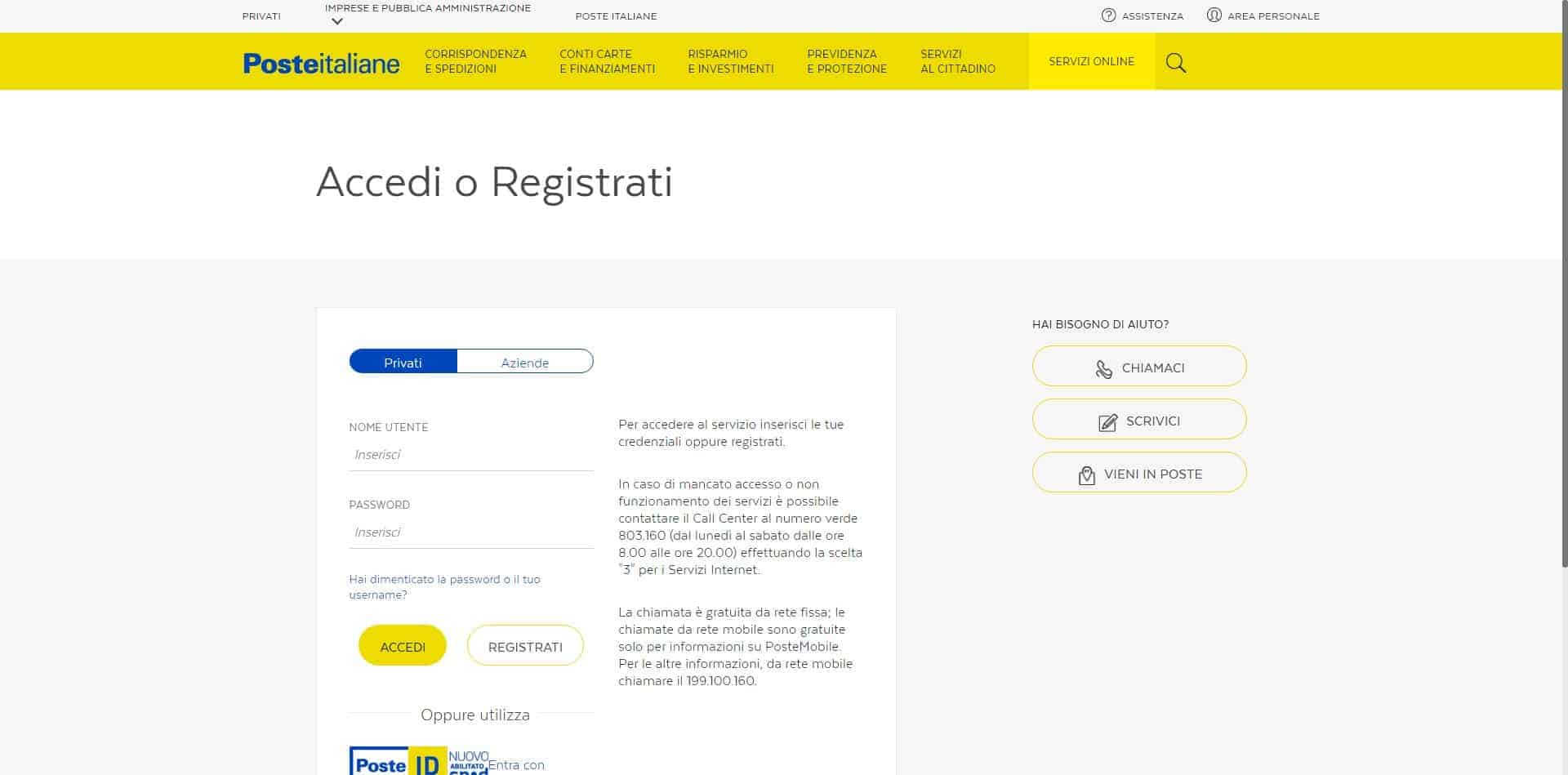 Carta Sia registrazione Poste Italiane