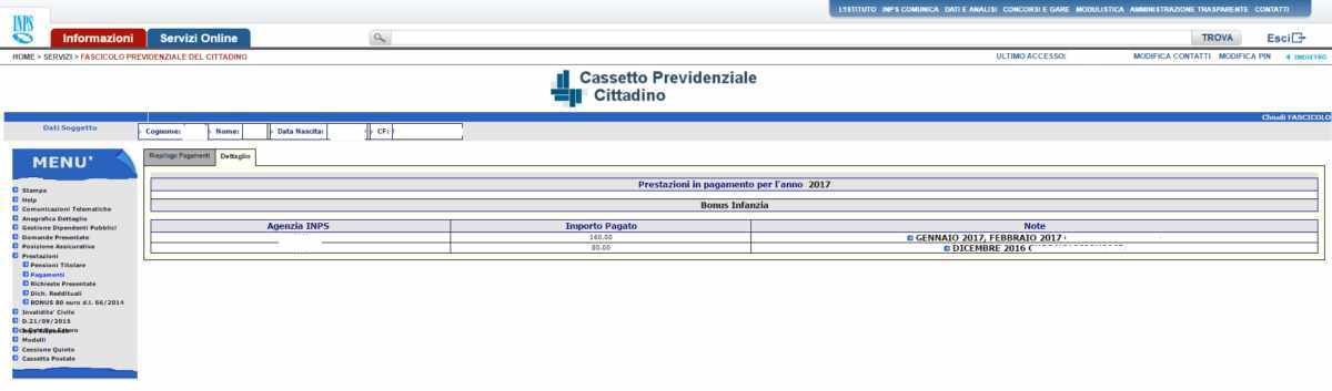 Pagamento Bonus bebè Gennaio e febbraio 2017