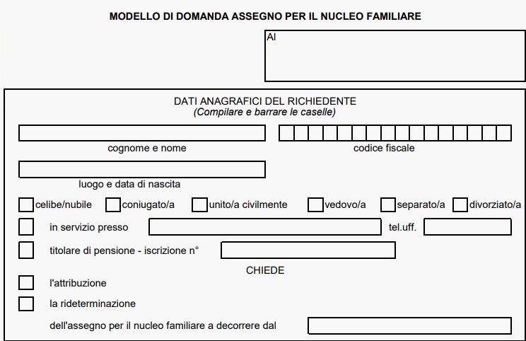 Modello NoiPa Assegno per il nucleo Familiare