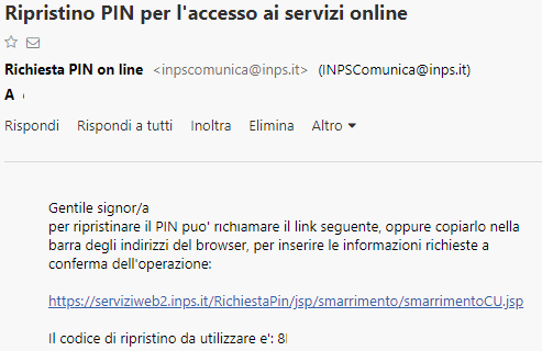 Ripristino Pin per l'accesso ai servizi online