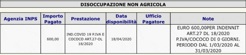 Data pagamento 600 euro professionisti