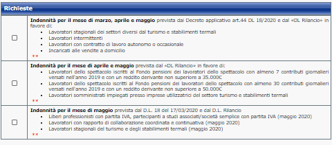 Indennità per il mese di Maggio