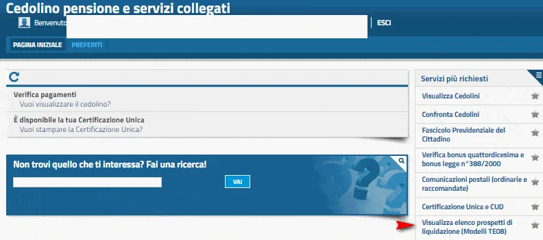 Prospetto di liquidazione della pensione
