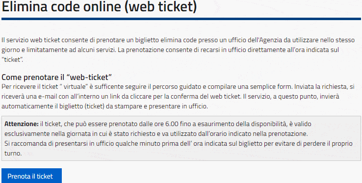 Elimina code online web ticket 