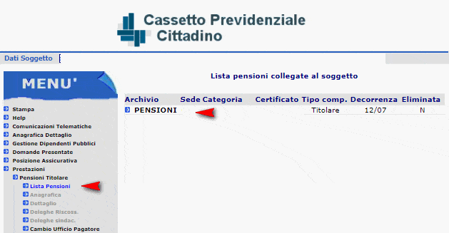 Dettaglio pensione in Cassetto previdenziale del Cittadino