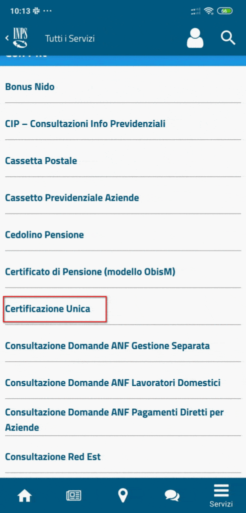 Certificazione Unica online da APP Inps mobile