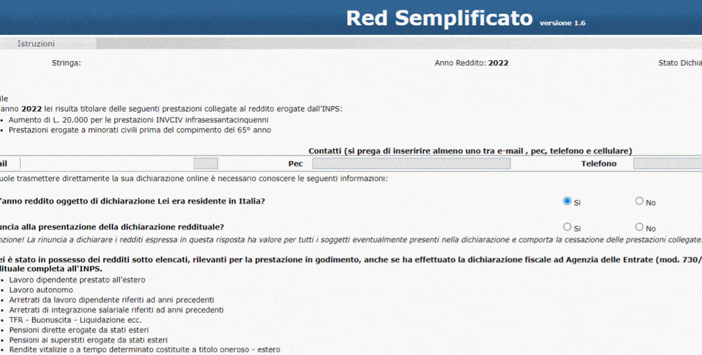 Compilazione modello Red Inps pensionati 2023