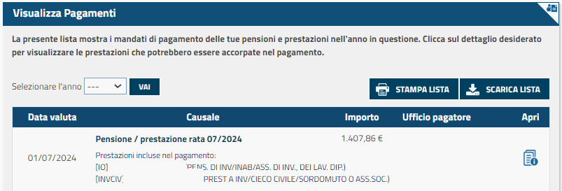 Visibile il cedolino di pensione di Luglio 2024